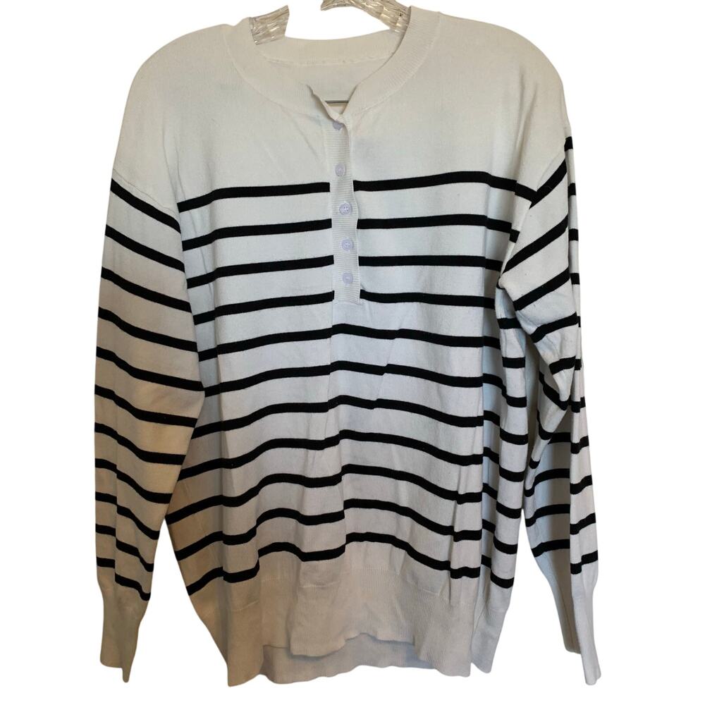 black stripe on off white 1/4 button sweater size xl womens
